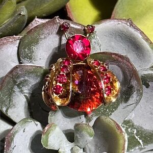 Vintage WEISS Ladybug Rivoli Australian Rhinestone Brooch/Pin ~ Rare